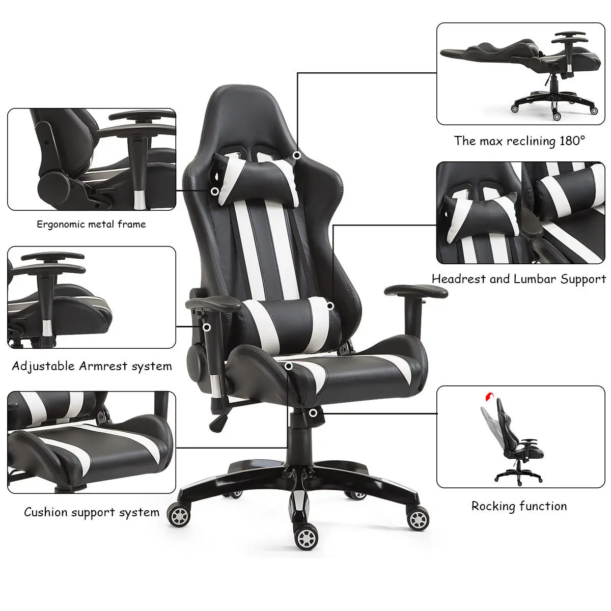  Costway Executive Racing Style High Back Reclining Chair Gaming Chair Office Computer