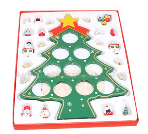  XMAS Gift 1pc mini table XMAS trees Decoration wood christmas tree with ornament for X'mas More Tha