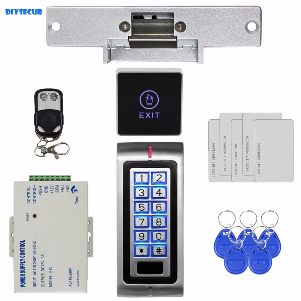 DIYSECUR Remote Control 125KHz RFID Metal Keypad Access Control System Security Kit + Strike Lock + Touch Switch K2 DIYSECUR Remote Control 125KHz RFID Metal Keypad Access Control System Security Kit + Strike Lock + Touch Switch K2