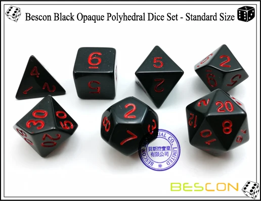 Bescon многогранные кости набор непрозрачные черный с красным, черный ролевые игры в кости Набор из 7 d4 d6 d8 d10 d12 d20 d% коробка в форме лего-блока пакет