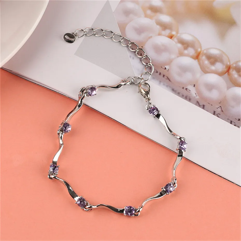 Purple Silver Rhinestone Creative Skeleton-joint Shape Women Bracelet Adjustable Pendants Accessories Fashion Jewelry Female Birthday Gifts (5)