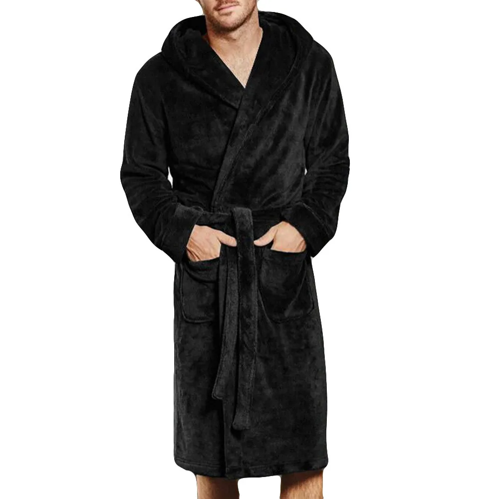 Мужской зимний удлиненный теплый плюшевый халат-шаль с длинными рукавами, халат с длинными рукавами, thermische Warme Kleding набор# VC11297