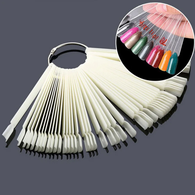 

50Pcs False Nail Art Fan Board Tips Stick Foldable Display Practice nail false holder nail gel color card color swatches shelve