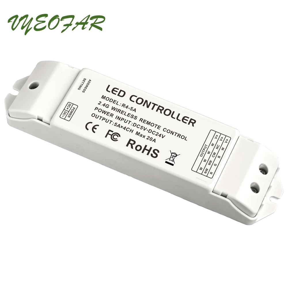 

LTECH New R4-5A Constant Voltage 2.4G Wireless Receiving controller match Wifi-104 Lighting System,DC5-24V 4 Channel 5A MAX 20A