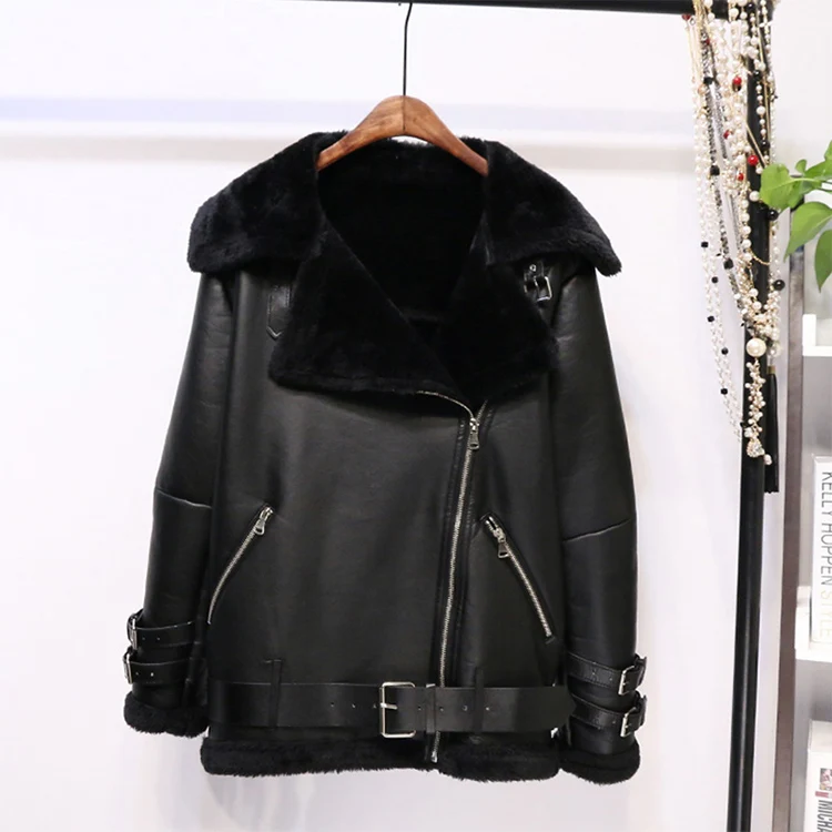 Женское пальто из натуральной кожи зимняя модная женская мотоциклетная одежда пальто свободная куртка плюс бархатная толстая верхняя одежда