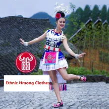 Женская вышитая одежда хмонг hmong одежда сценический костюм hmong Китайская одежда костюм народности хмонгов Танцевальное представление
