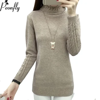 

PEONFLY Thick Warm Women Turtleneck Women Sweaters And Pullovers Knit Long Sleeve Cashmere Sweater Female Jumper Tops