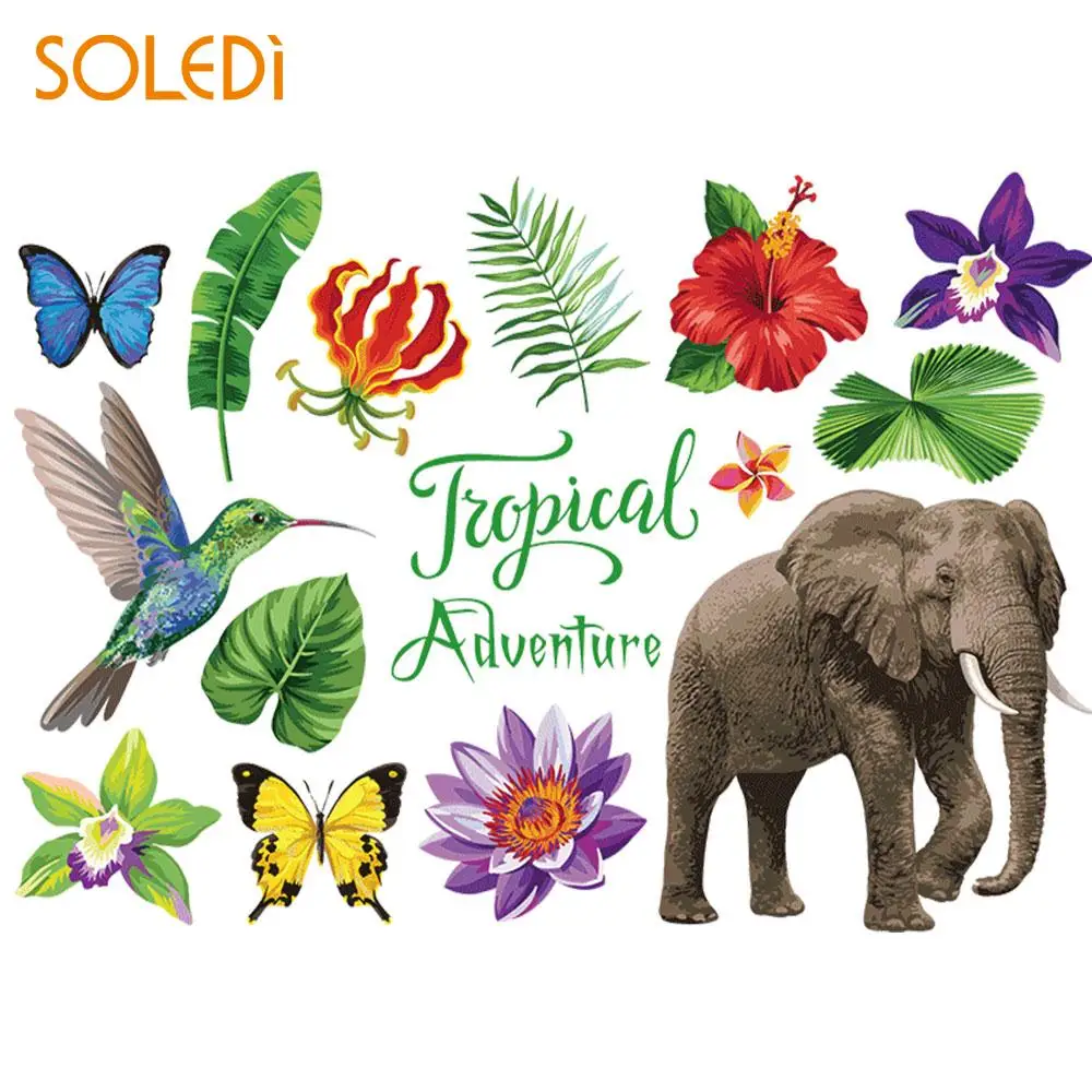 

Wall Stickers Wall Decal 50*70cm Mural Art Wallpaper Jungle Adventure Tropical Elephants Creative 50*70cm Doors Windows Decor