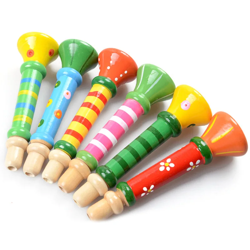 Colorful Wooden Trumpet Baby Kid Children Wooden Toy Musical Instrument