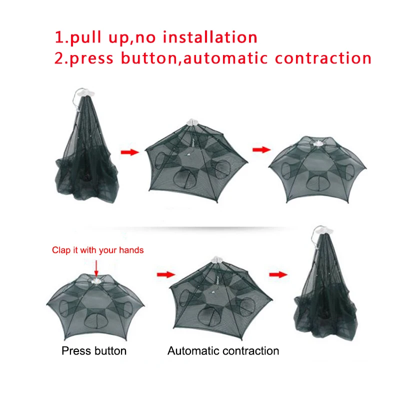 Складной Портативный 4/6/8/10 отверстий Автоматическая рыболовная креветка Ловушка рыболовная сеть Рыба Креветки Минноу краб приманки Литой сетки ловушка для продажи