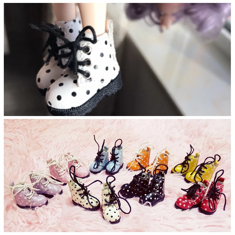 

1 Pair Blyth Dolls Cute Polka Dot Boots Short Martin Boots for Azone Lati ob24 ob27 1/6 1/8 BJD Dolls accessories boots for doll