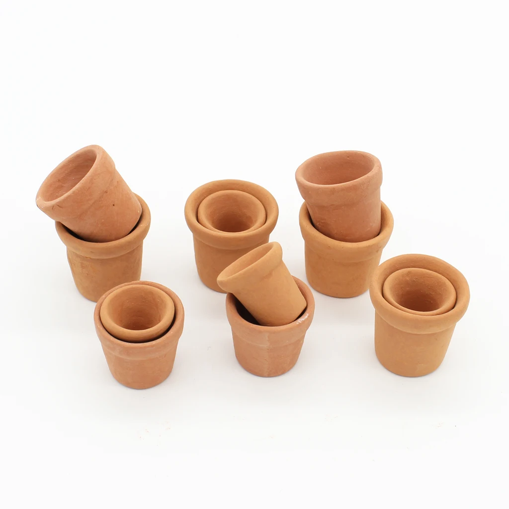 1:12 Scale 12 pcs Dollhouse Miniatures Ceramic Porcelain Flowerpots for Fairy Garden Plants Accessories 