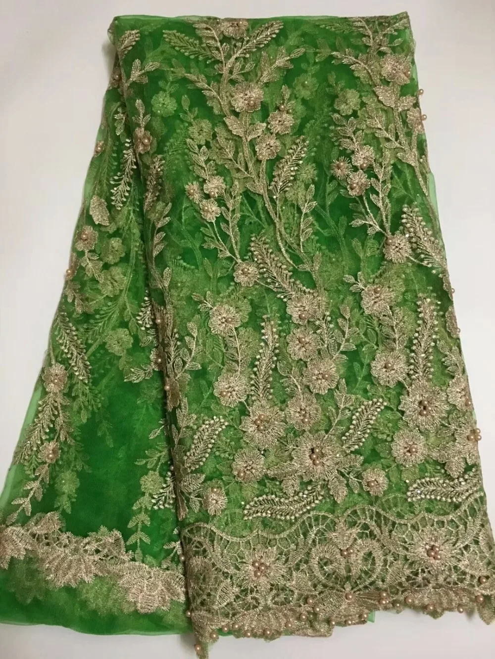 

gold thread embroidery french lace high quality net tulle lace fabric with beads for women party dress ellam252