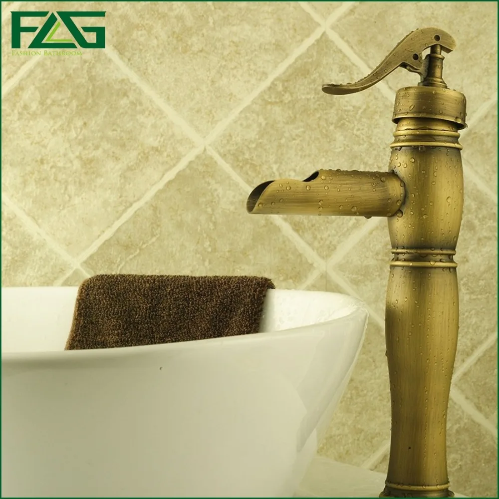 

English Style Basin Faucet Platform Heightening Antique Bronze Faucets Cold & Hot Waterfall Faucet Deck Bathroom Tap FLG100130