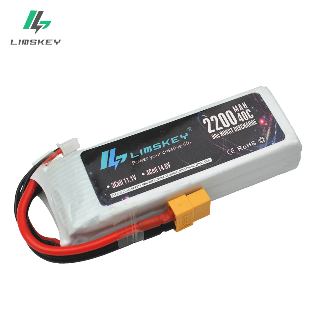 

Limskey Lipo Battery 11.1V 2200mAh 40C for RC Trex 450 Fixed-wing Helicopter Quadcopter Airplane Car Lipo 3s Bateria
