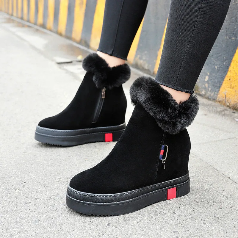 

2019 Large Size 35-40 Real Fur Women's Shoes Woman Boots Height Increasing Warm Plush Winter Snow Boots Female