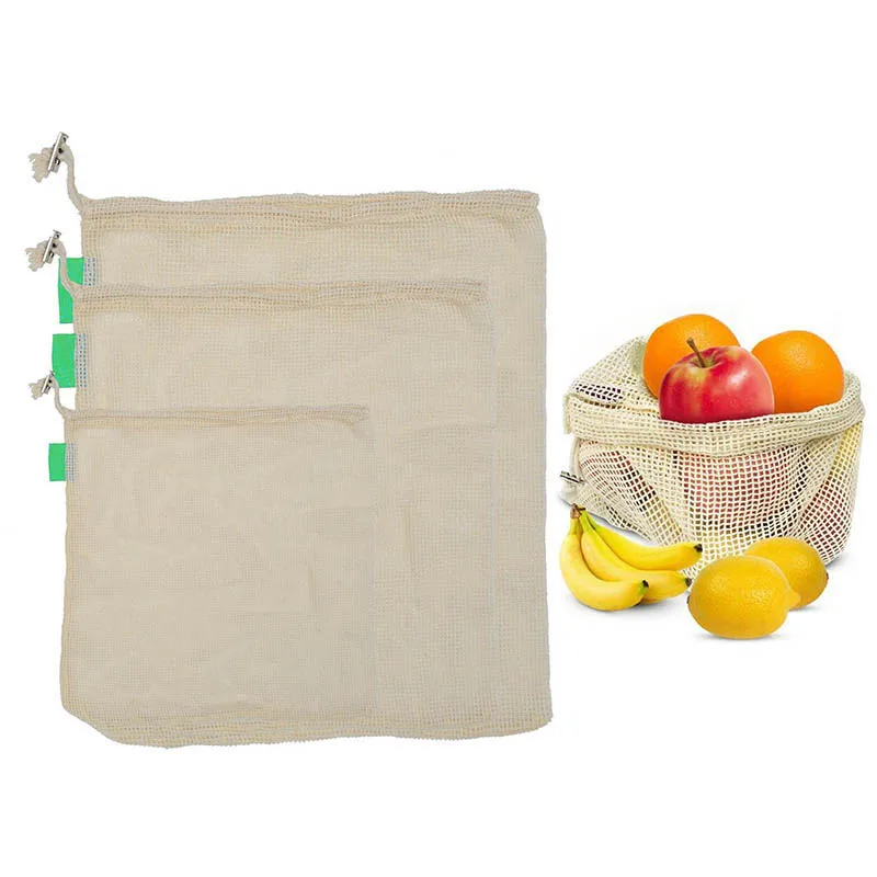 Reusable Produce Fruit Vegetable Bags Cotton Mesh Storage Bags for