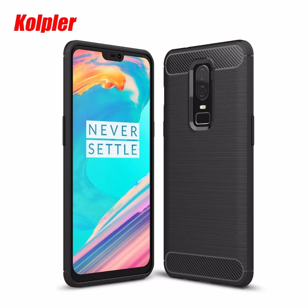 Best KOLPLER soft case For Oneplus 6 Case One Plus 6 Cover Luxury Silicone TPU carbon fiber For Oneplus6 Phone Case 6.28 Inch bag