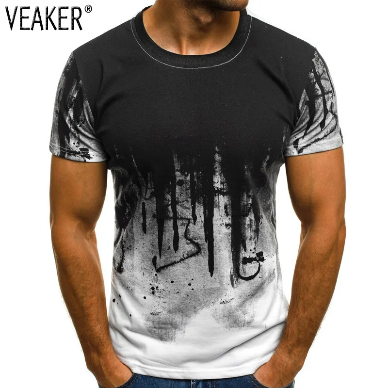 

2018 New Men's Summer T shirts Male Short Sleeve 3d Printed T-shirts Tops High Street splash-ink Printed Male Casual T shirt 3XL