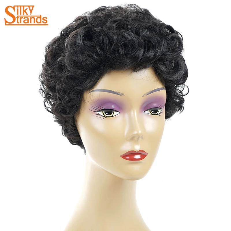 Silky Strands Kinky Curly Afro Wigs For Women Natural Black Short