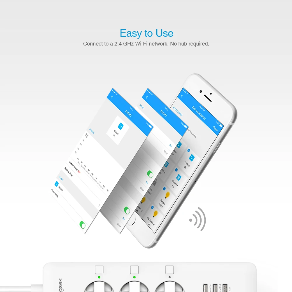 Koogeek, Wi-Fi розетка, штепсельная розетка европейского стандарта, с индивидуальным переключателем, полоса питания, умное зарядное устройство, 3 порта usb для зарядки, для Apple Homekit