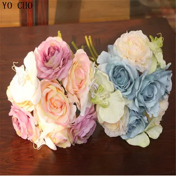 

Real touch silk rose wedding flower decoration purple and blue artificial wedding accessories bride bouquet wedding bouquet