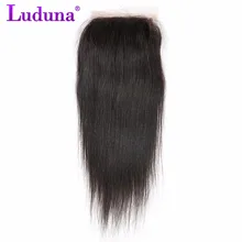 Luduna Peruvian Straight Hair 4 4 Lace Closure Free Part 100 Human Hair Closure Non Remy