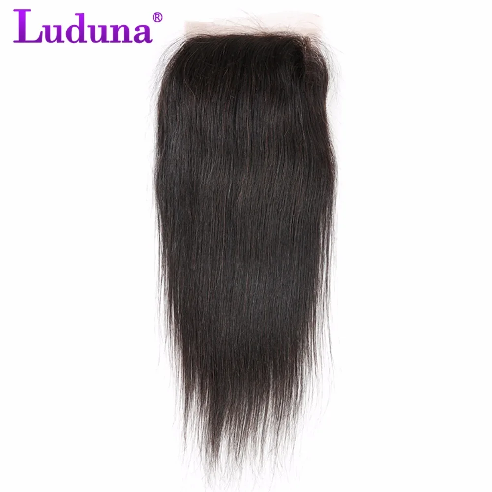 Luduna Peruvian Straight font b Hair b font 4 4 Lace Closure Free Part 100 Non