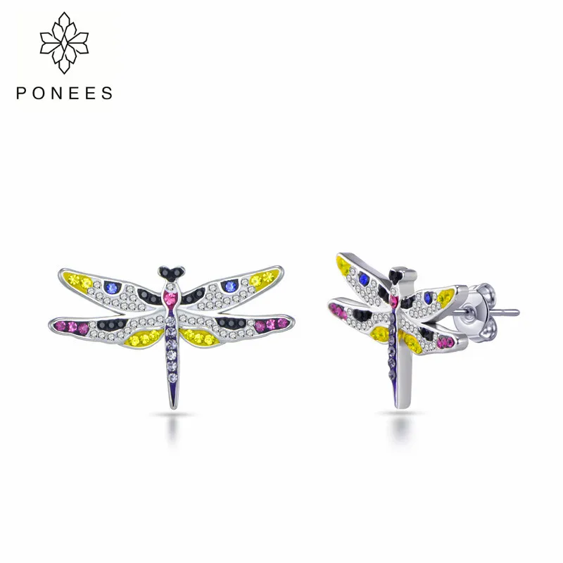 

PONEES Multi Colors Prevent Allergy Dragonfly Stud Earrings for Women Girls Fashion Jewelry Christmas Gift