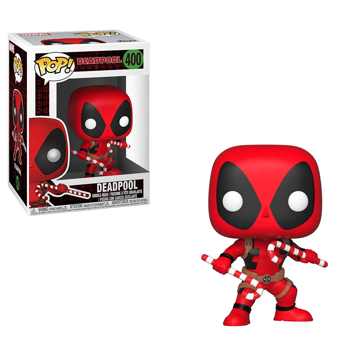 

Official Funko pop Marvel: Holiday - Deadpool with Candy Canes Vinyl Action Figure Collectible Model Toy with Original box