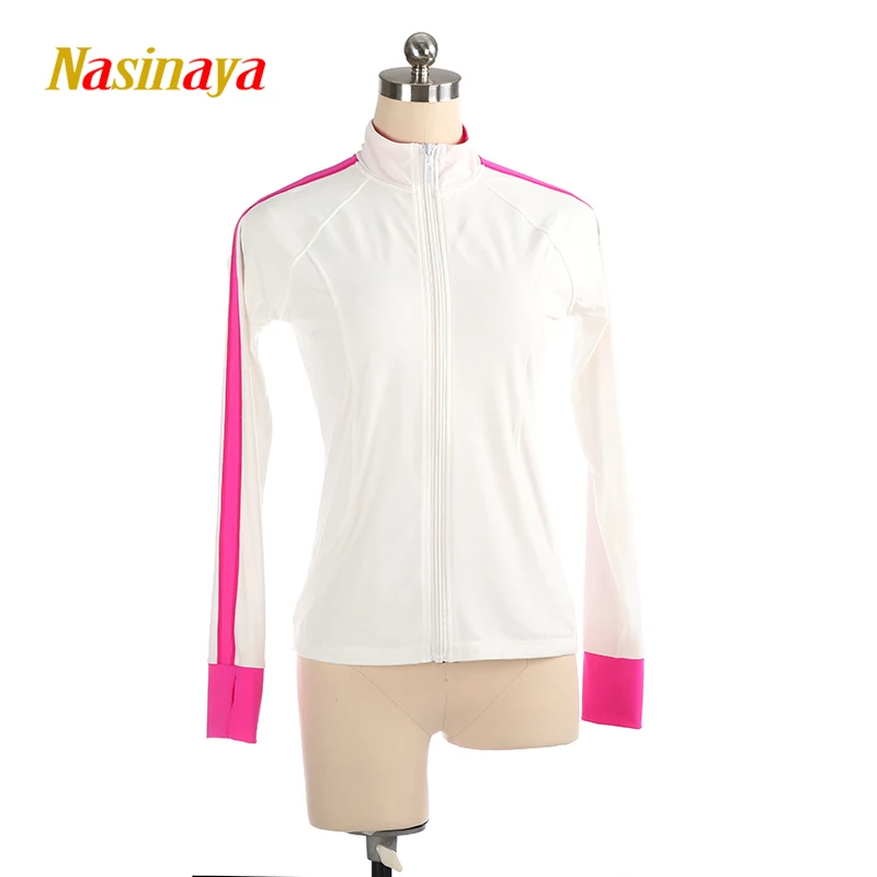 

Customized Costume Ice Figure Skating Tops Jacket Gymnastics White Warm Fleece Adult Child Girl Clothing Black Wide Stripe