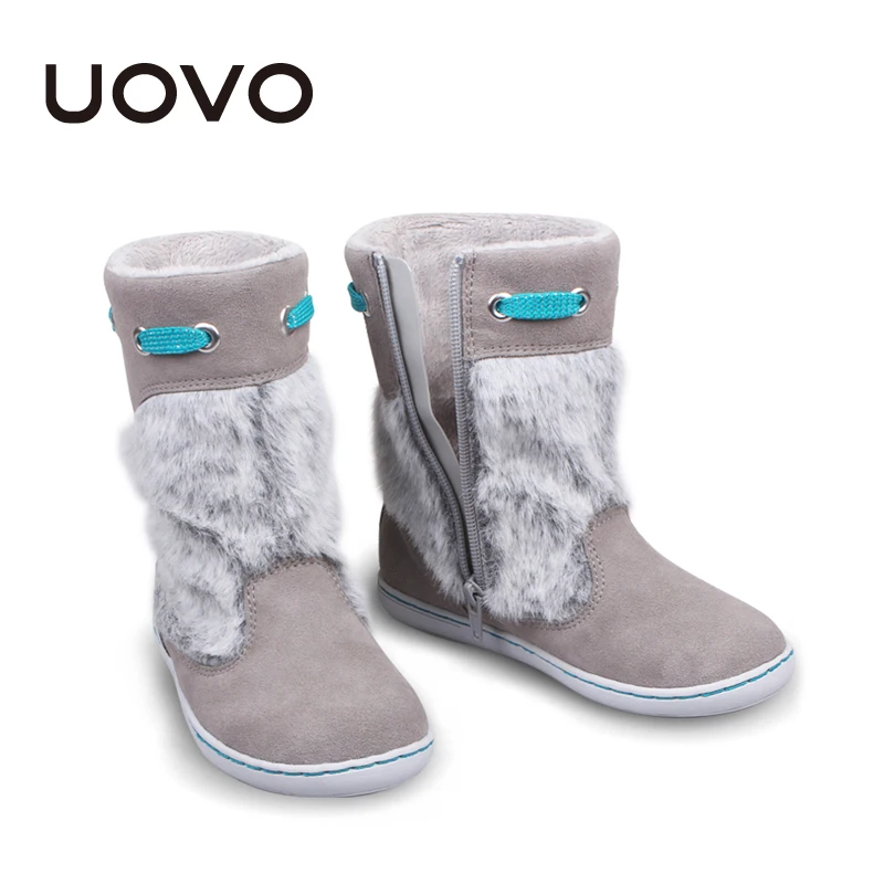 Uovo/брендовые Детские замшевые ботинки; серый цвет; зимняя обувь для девочек; Chaussure Enfant; модное плюшевое украшение для детей; Botas Ninas EU28-39