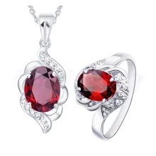 Гранатовый Набор комплект ювелирного изделия с натуральным камнем настоящий гранат красные драгоценные камни 1 шт. кулон 1 шт. кольцо 925 серебро 1.4ct* 2шт драгоценные камни