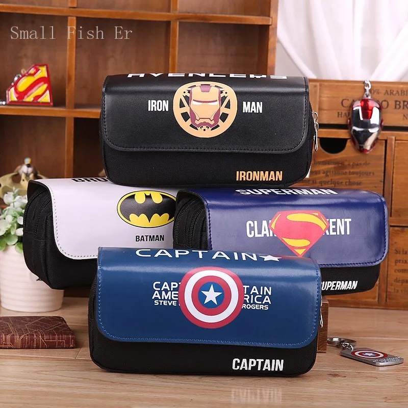 Cartoon Heroes Series Leather pencil case Cute Big capacity Double zipper font b school b font
