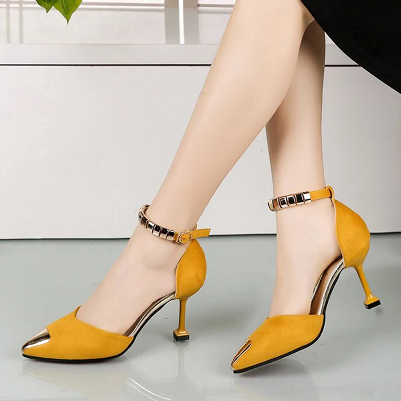 E TOY WORD 2019 New Arrival women Pumps Sexy woman heels shoes Metal Pointed Toe Fine heel Wedding Shoes Party Women Shoes