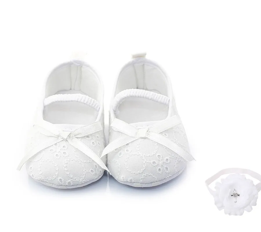 

Delebao White Knitting Flower Butterfly Baby Girl Christening Baptism Shoes + Baptism Hair Accessory For 0-12 Months