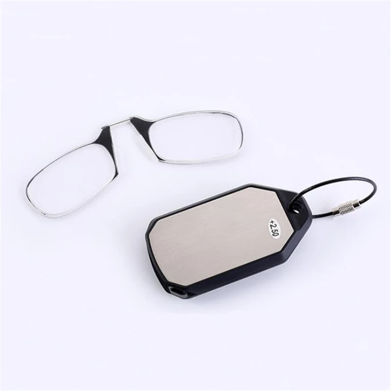 No Leg Clip Nose Reading Glasses Portable Reading Glasses For Both Men And Women Mini Key Chain Presbyopia Glasses - Цвет оправы: Черный