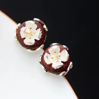 

925 Sterling Silver Stud Earrings natural red sandalwood hand set