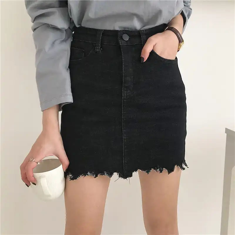 black high waist denim skirt