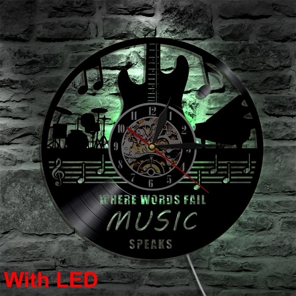 Musical Instruments Guitar Drums Band Wall Lamp Vintage Handmade Home Decor LED Wall Decor Vinyl Record Nightlight Clock