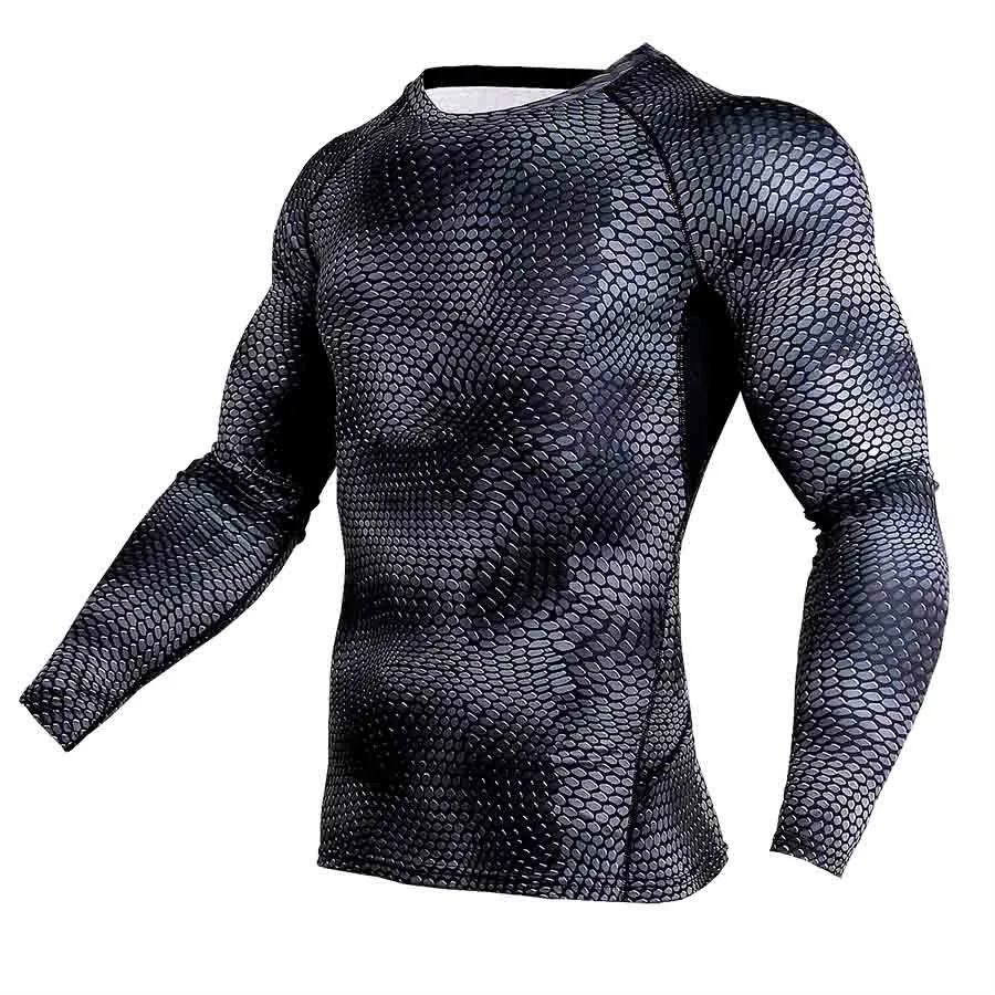 

New Running Shirt Compression Tights Men Quick Dry Long Sleeves Sport Shirt Men MMA Rashgard Snake Fitness Soccer Jersey Gym Top