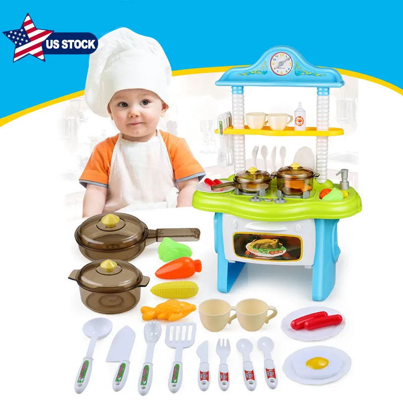 

Ship From USA Children Simulation Kitchen Set Pretend Play House kitchen Toys COOK FUN Game Early Education Spray Girl Boy Toys