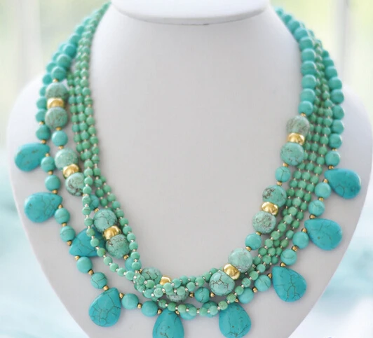 

ddh003159 5row 20" blue round / melon seeds turquoise bead NECKLACE 28% Discount