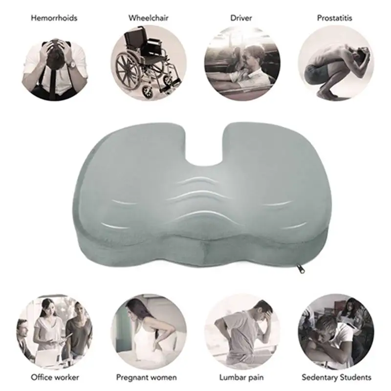 Naipo Memory Foam Seat Cushion Premium Orthopedic Coccyx Sciatica Cushion Wheelchair Office Chair for Lower Back Tailbone Coccyx Pelvic Pain Comfort Soft Seat Pad for Home Car Office Chair Grey 
