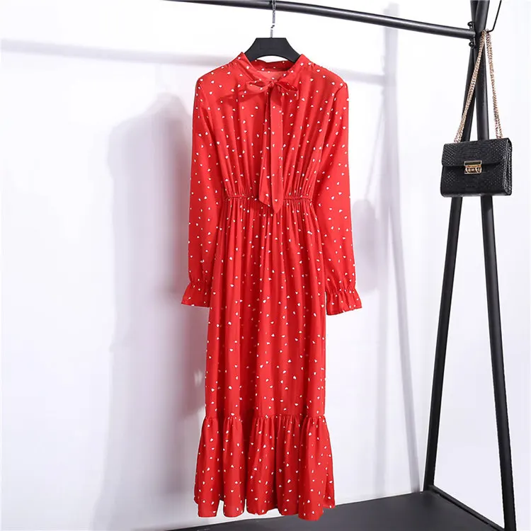 24 Types Floral Print Dresses Women Autumn Chiffon Dress Casual Bowknot O-Neck Long Sleeve Vestidos Mujer Retro Robe Femme Dress (12)