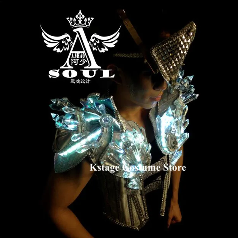 

KS32 Party ballroom dance led costumes luminous armor robot suit glowing RGB shoulder dj singer wears outfits men dress disco dj