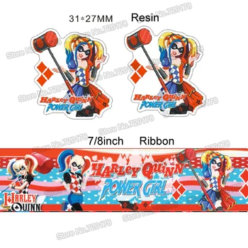 

printed cartoon power girl Princess grosgrain ribbon and resin sets 7/8inch 50yard ribbon and 50pcs resin 1 set REB26