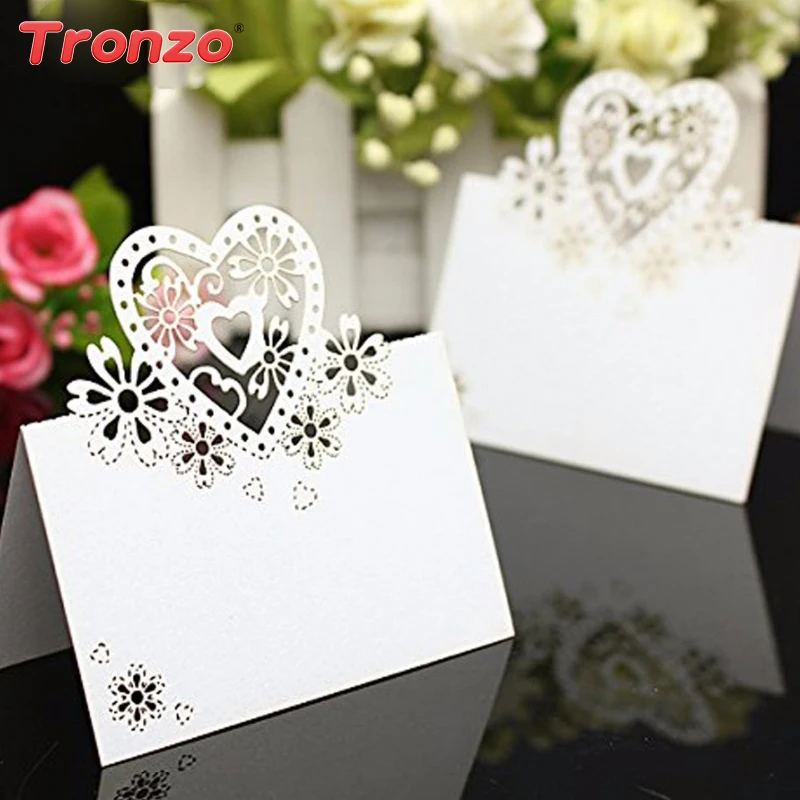 

Tronzo 10 pcs Table Cards Love Heart Laser Cut Paper Vine Seat Cards For Wedding Party Favors Decoration Name Place Cards