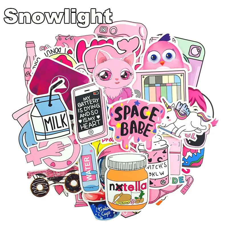100Pcs/lot Pink Lovely Cartoon Stickers Decal For Snowboard Laptop Luggage Car Fridge Car- Styling toy Sticker For Kids