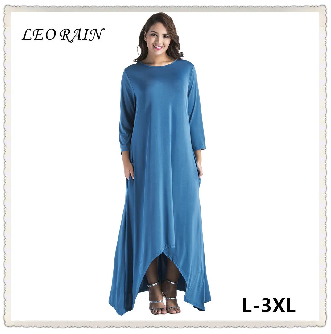 New Fashion Solid Color Comfortable Long Maxi Dress Women Large size